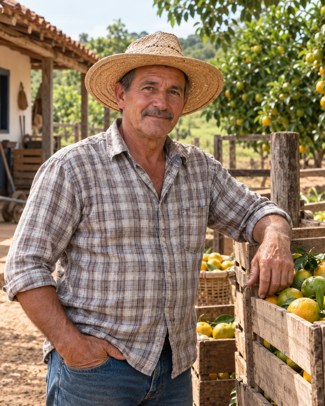 Evanilson em um pomar de árvores frutíferas